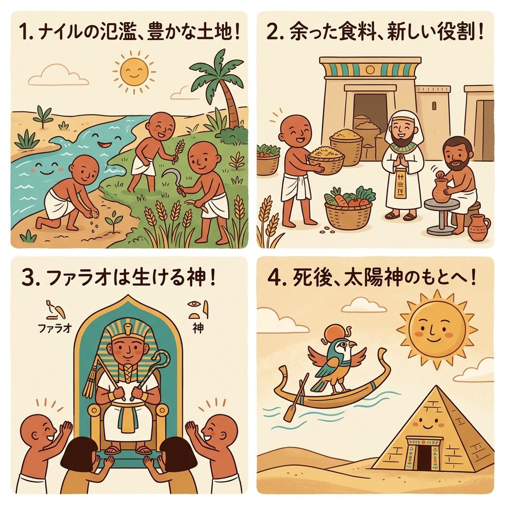 メンフィスとその墓地遺跡(ギザの三大ピラミッド)を解説するイラスト
